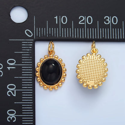 24K Gold Filled Onyx Gemstone Cabochon Dotted Charm in Gold &amp; Silver | X899