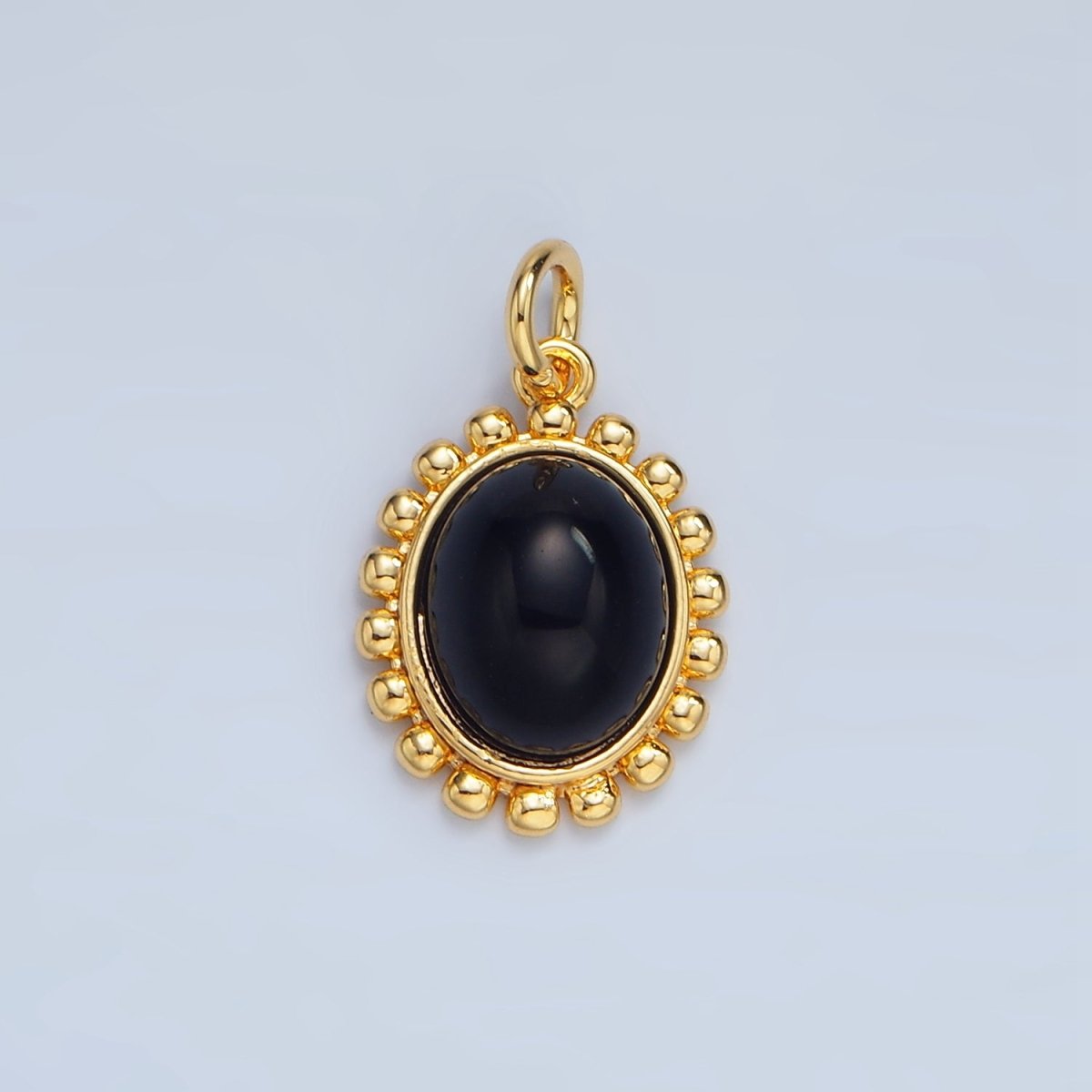 24K Gold Filled Onyx Gemstone Cabochon Dotted Charm in Gold &amp; Silver | X899