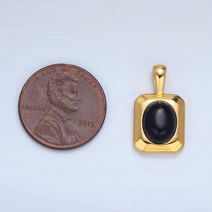 24K Gold Filled Onyx Gemstone Cabochon Rectangle Pendant in Gold &amp; Silver | AA979