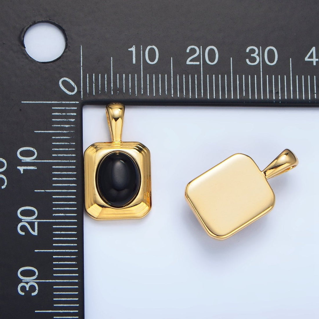 24K Gold Filled Onyx Gemstone Cabochon Rectangle Pendant in Gold &amp; Silver | AA979