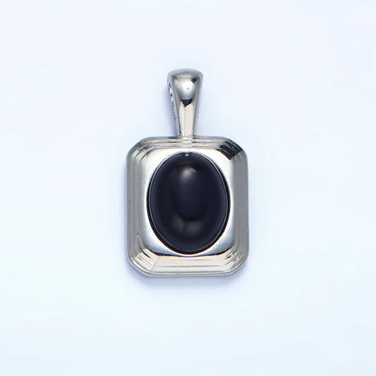 24K Gold Filled Onyx Gemstone Cabochon Rectangle Pendant in Gold &amp; Silver | AA979