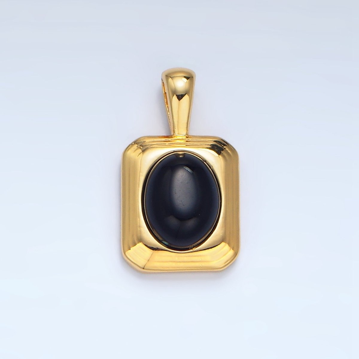 24K Gold Filled Onyx Gemstone Cabochon Rectangle Pendant in Gold &amp; Silver | AA979