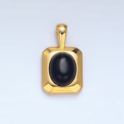 24K Gold Filled Onyx Gemstone Cabochon Rectangle Pendant in Gold &amp; Silver | AA979