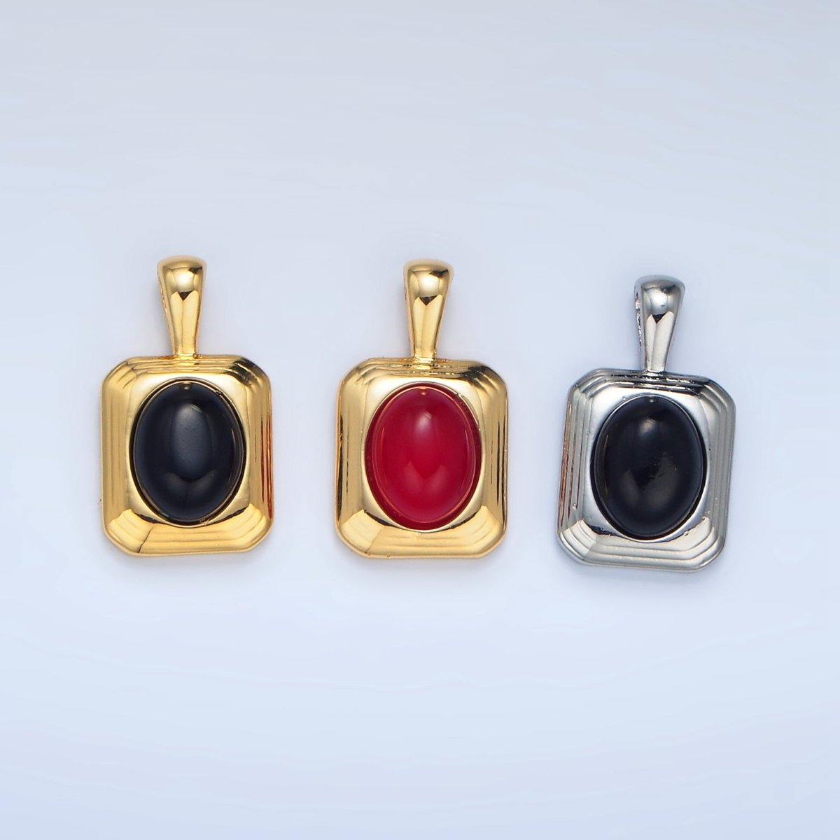 24K Gold Filled Onyx Gemstone Cabochon Rectangle Pendant in Gold &amp; Silver | AA979