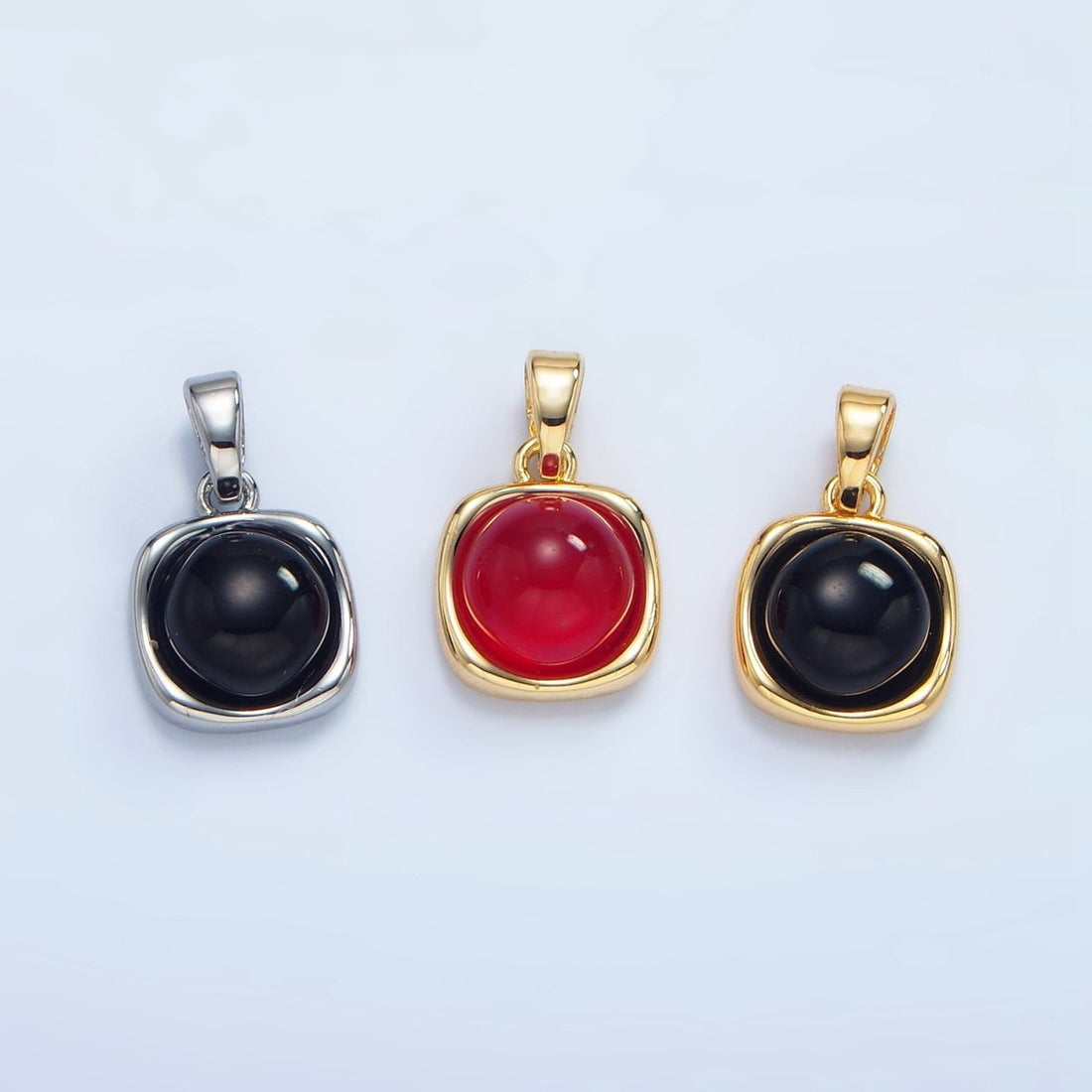 24K Gold Filled Onyx Gemstone Round Molten Bezel Pendant in Gold &amp; Silver | AA980