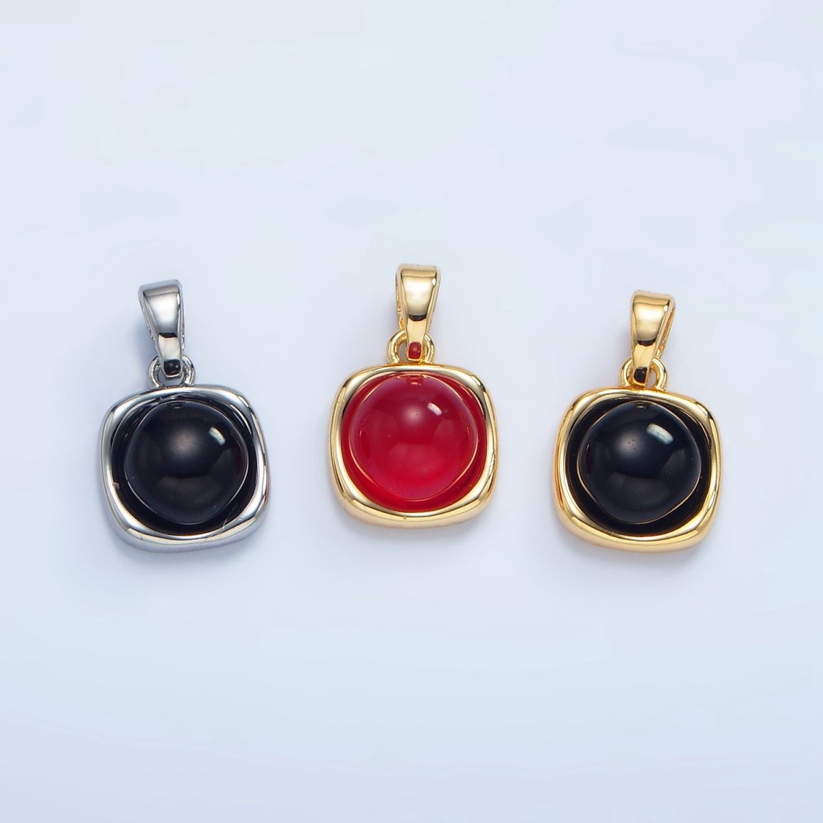 24K Gold Filled Onyx Gemstone Round Molten Bezel Pendant in Gold &amp; Silver | AA980