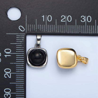 24K Gold Filled Onyx Gemstone Round Molten Bezel Pendant in Gold &amp; Silver | AA980