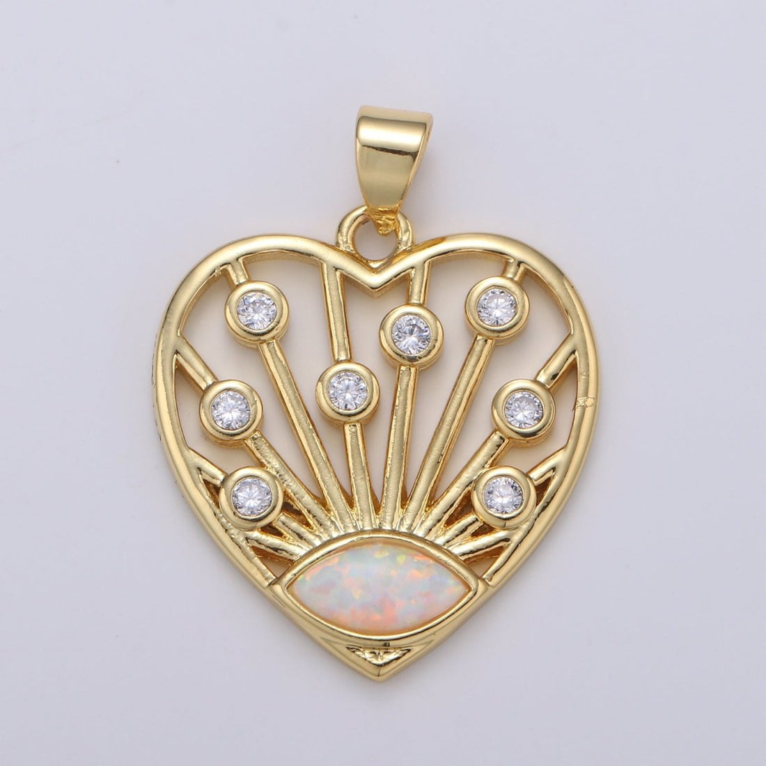 24K Gold Filled Opal CZ Heart Pendant Micro Pave Cubic Love Charm J-243