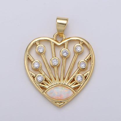 24K Gold Filled Opal CZ Heart Pendant Micro Pave Cubic Love Charm J-243