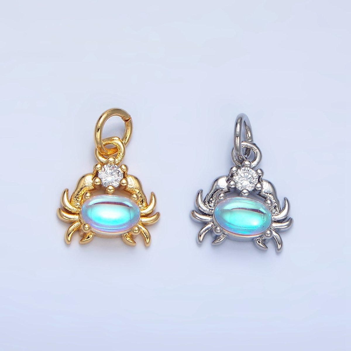 24K Gold Filled Blue Opal Gemstone CZ Crustacean Crab Charm in Gold &amp; Silver | X878