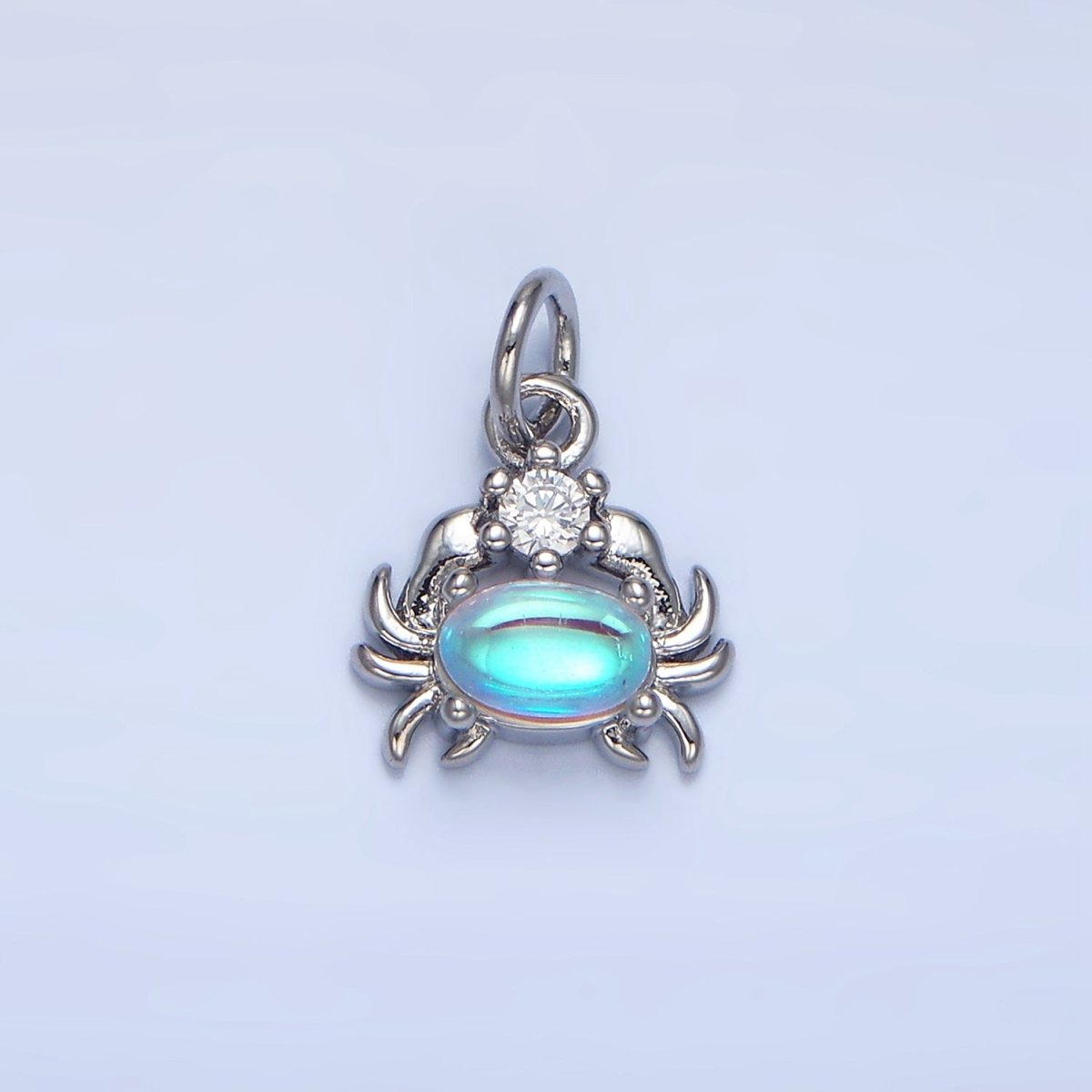 24K Gold Filled Blue Opal Gemstone CZ Crustacean Crab Charm in Gold &amp; Silver | X878