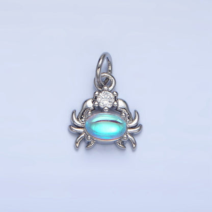 24K Gold Filled Blue Opal Gemstone CZ Crustacean Crab Charm in Gold &amp; Silver | X878