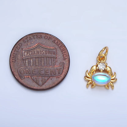 24K Gold Filled Blue Opal Gemstone CZ Crustacean Crab Charm in Gold &amp; Silver | X878