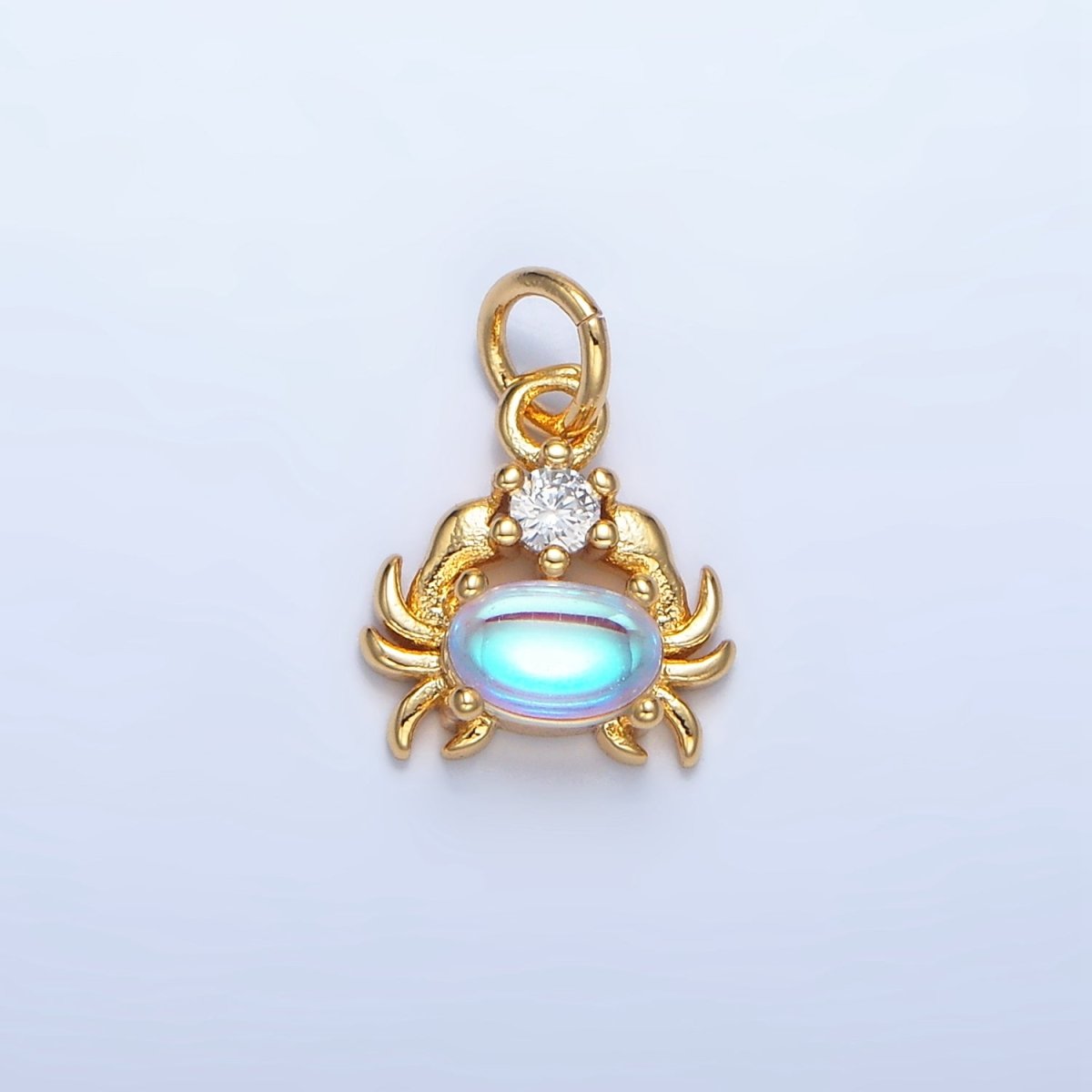 24K Gold Filled Blue Opal Gemstone CZ Crustacean Crab Charm in Gold &amp; Silver | X878
