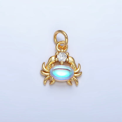 24K Gold Filled Blue Opal Gemstone CZ Crustacean Crab Charm in Gold &amp; Silver | X878