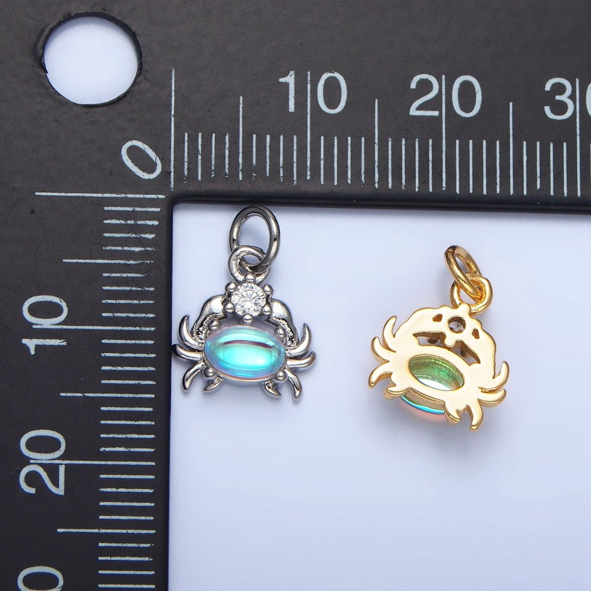 24K Gold Filled Blue Opal Gemstone CZ Crustacean Crab Charm in Gold &amp; Silver | X878