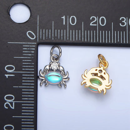 24K Gold Filled Blue Opal Gemstone CZ Crustacean Crab Charm in Gold &amp; Silver | X878
