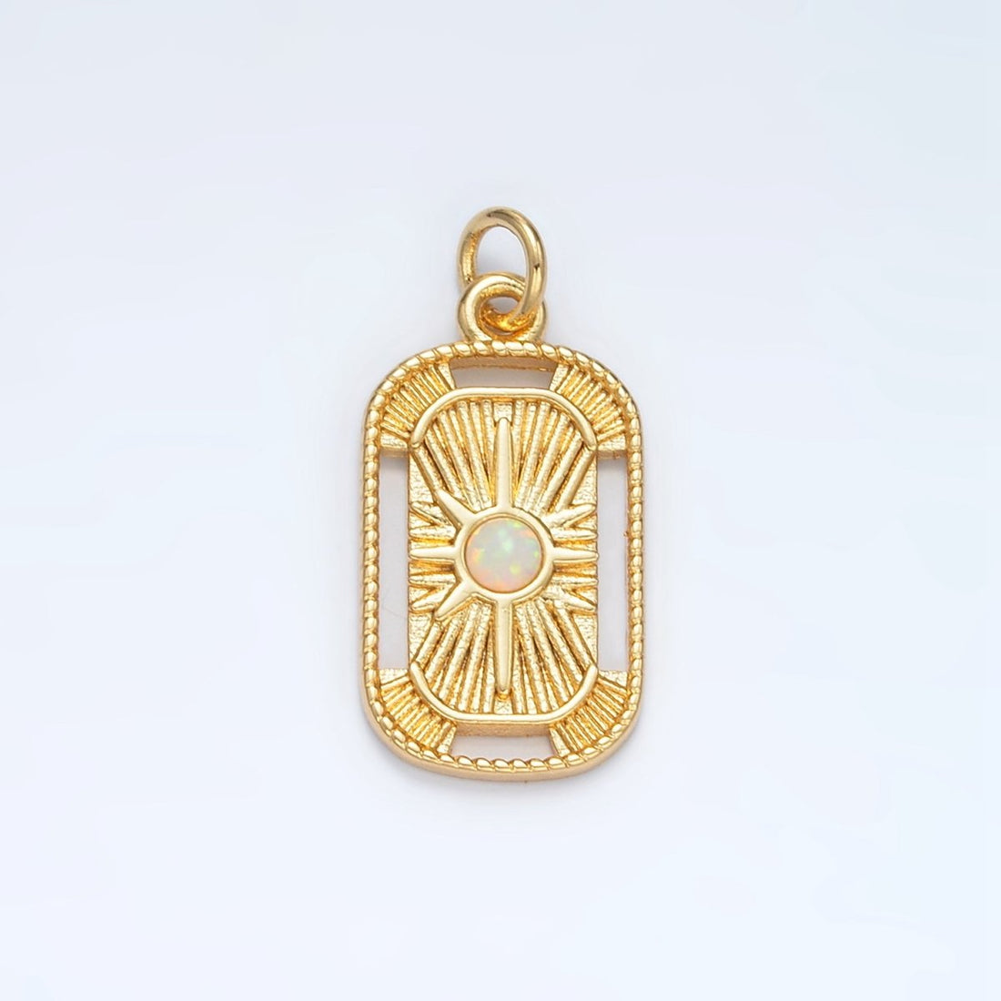 24K Gold Filled Opal Sunburst Oblong Open Tag Charm | AG856