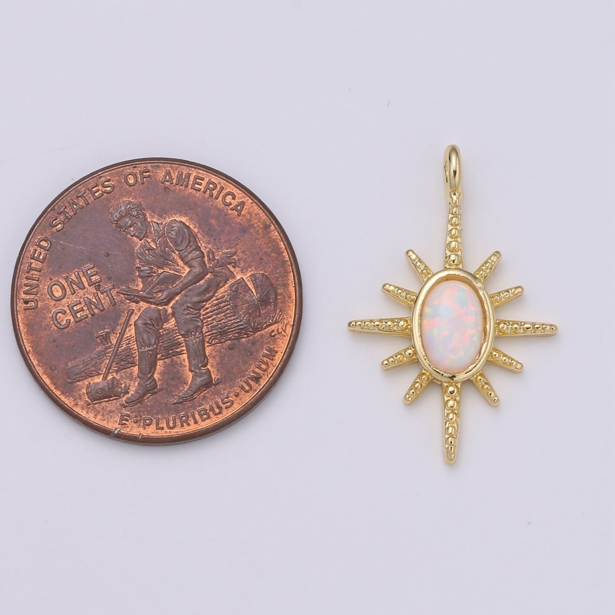 24K Gold Filled Opal White Blue Star Pendant Northstar Charme E-028