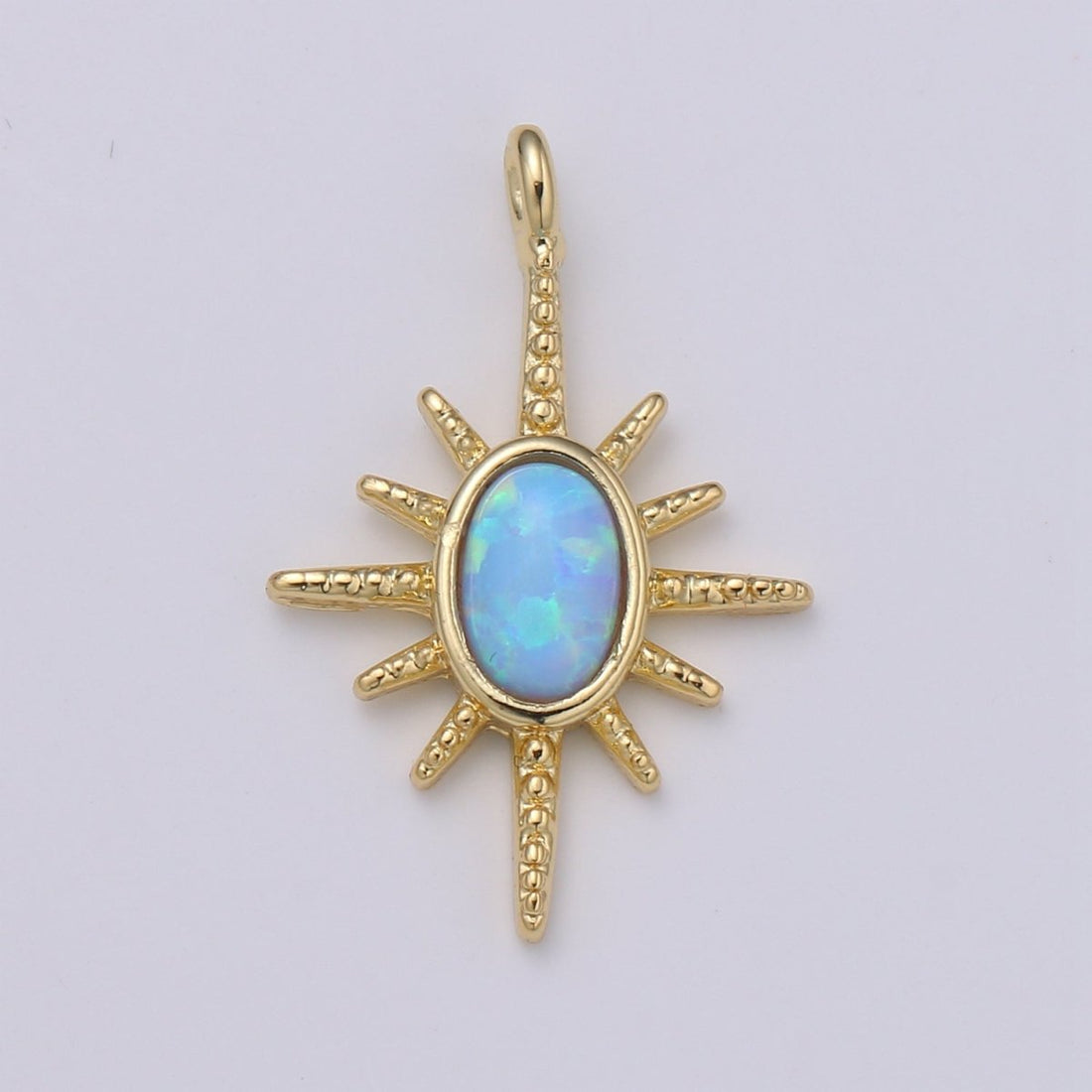 24K Gold Filled Opal White Blue Star Pendant Northstar Charme E-028