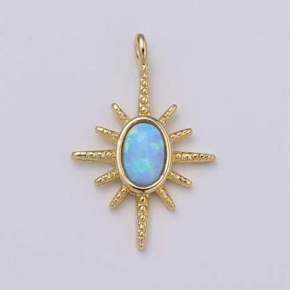 24K Gold Filled Opal White Blue Star Pendant Northstar Charme E-028