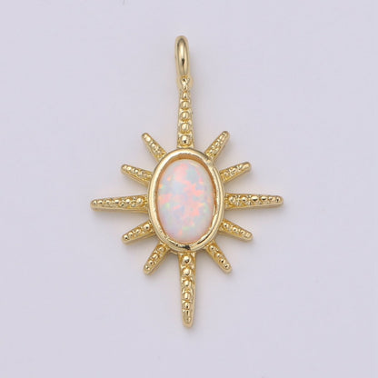 24K Gold Filled Opal White Blue Star Pendant Northstar Charme E-028
