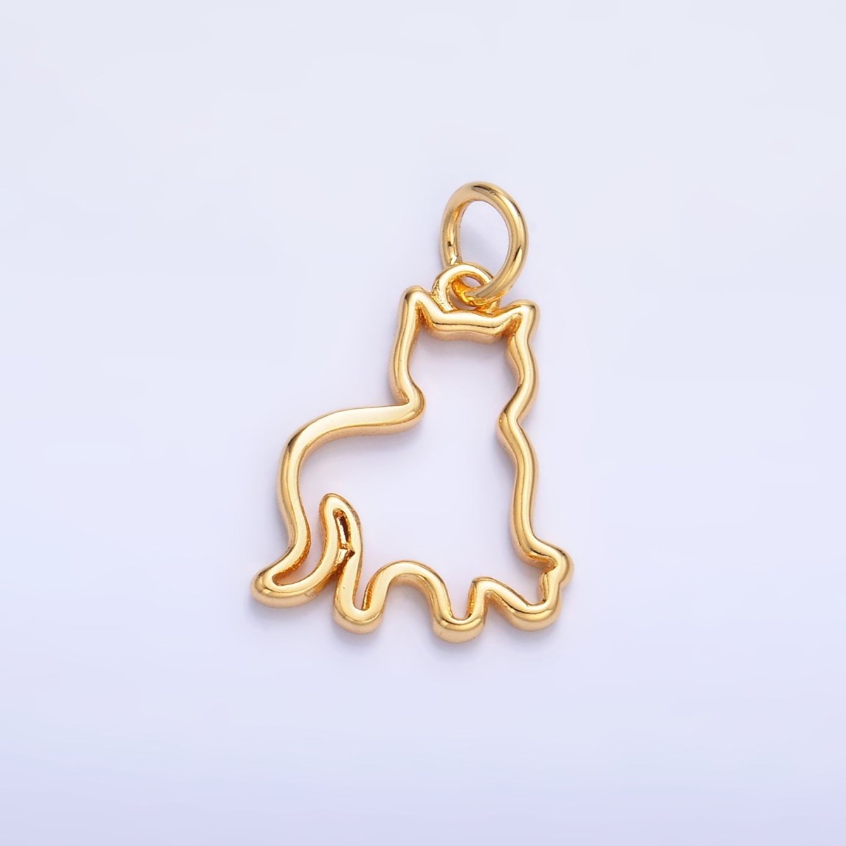 24K Gold Filled 16mm Open Cat Pet Silhouette Outline Charm in Gold &amp; Silver | W397