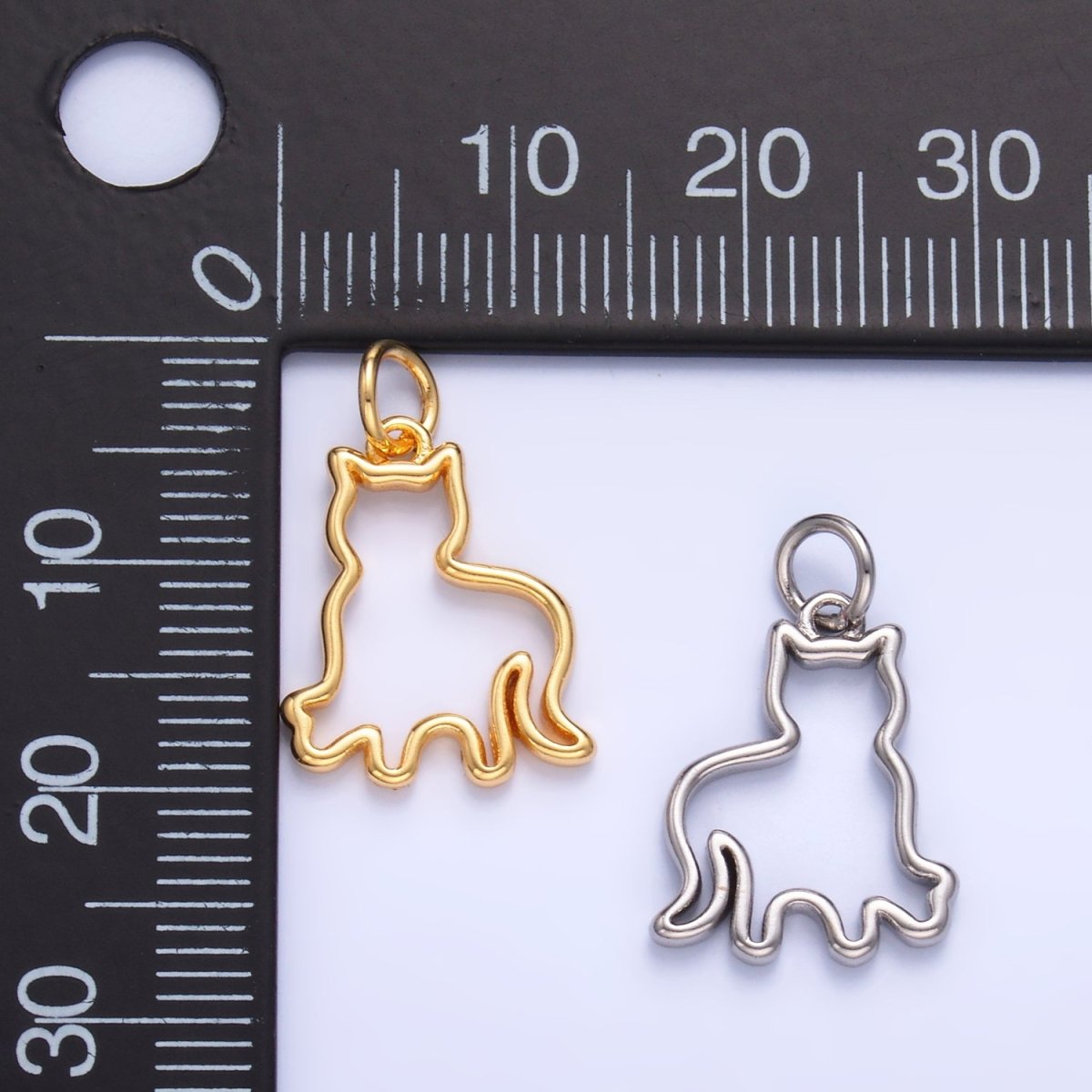 24K Gold Filled 16mm Open Cat Pet Silhouette Outline Charm in Gold &amp; Silver | W397