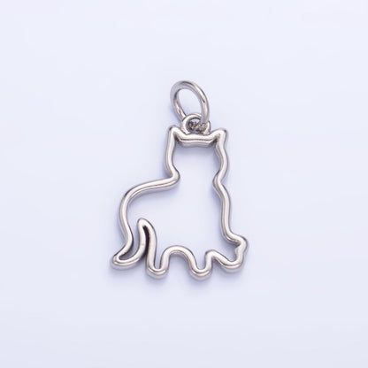 24K Gold Filled 16mm Open Cat Pet Silhouette Outline Charm in Gold &amp; Silver | W397