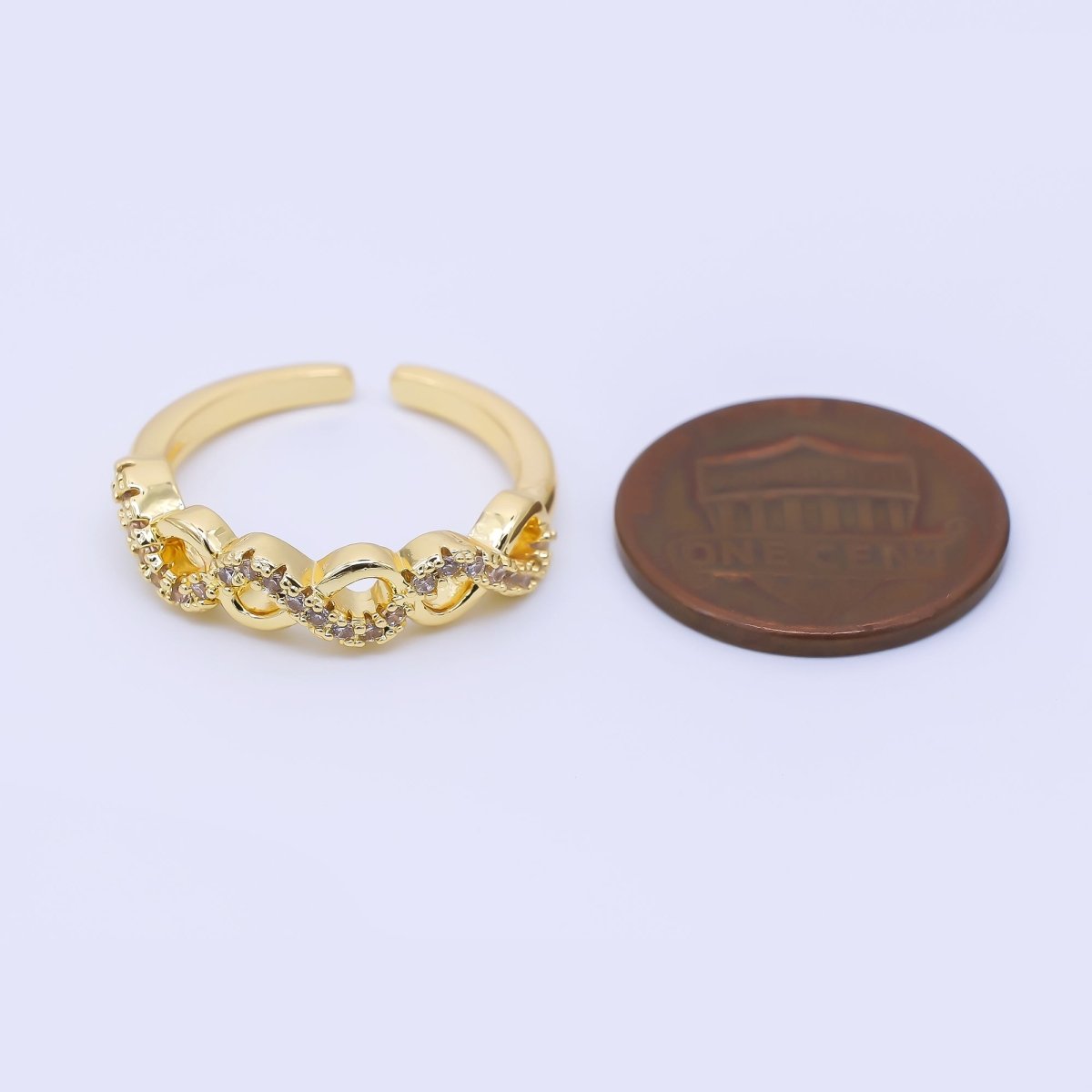 24K Gold Filled Open Curved Infinite Chain Micro Paved CZ Adjustable Ring | O1184