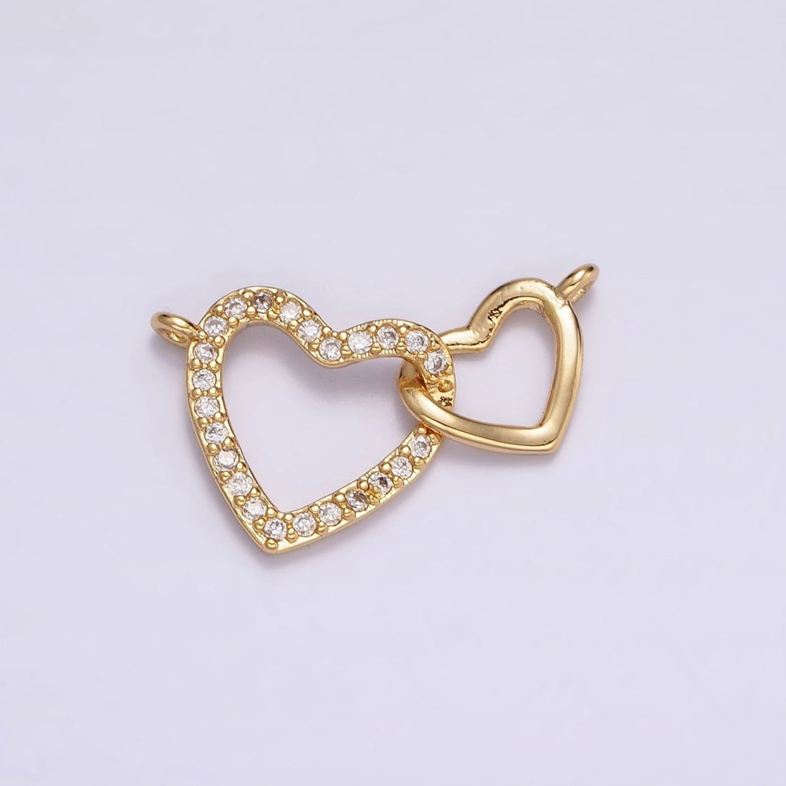 24K Gold Filled Open Double Heart Micro Paved CZ Connector | Y-758