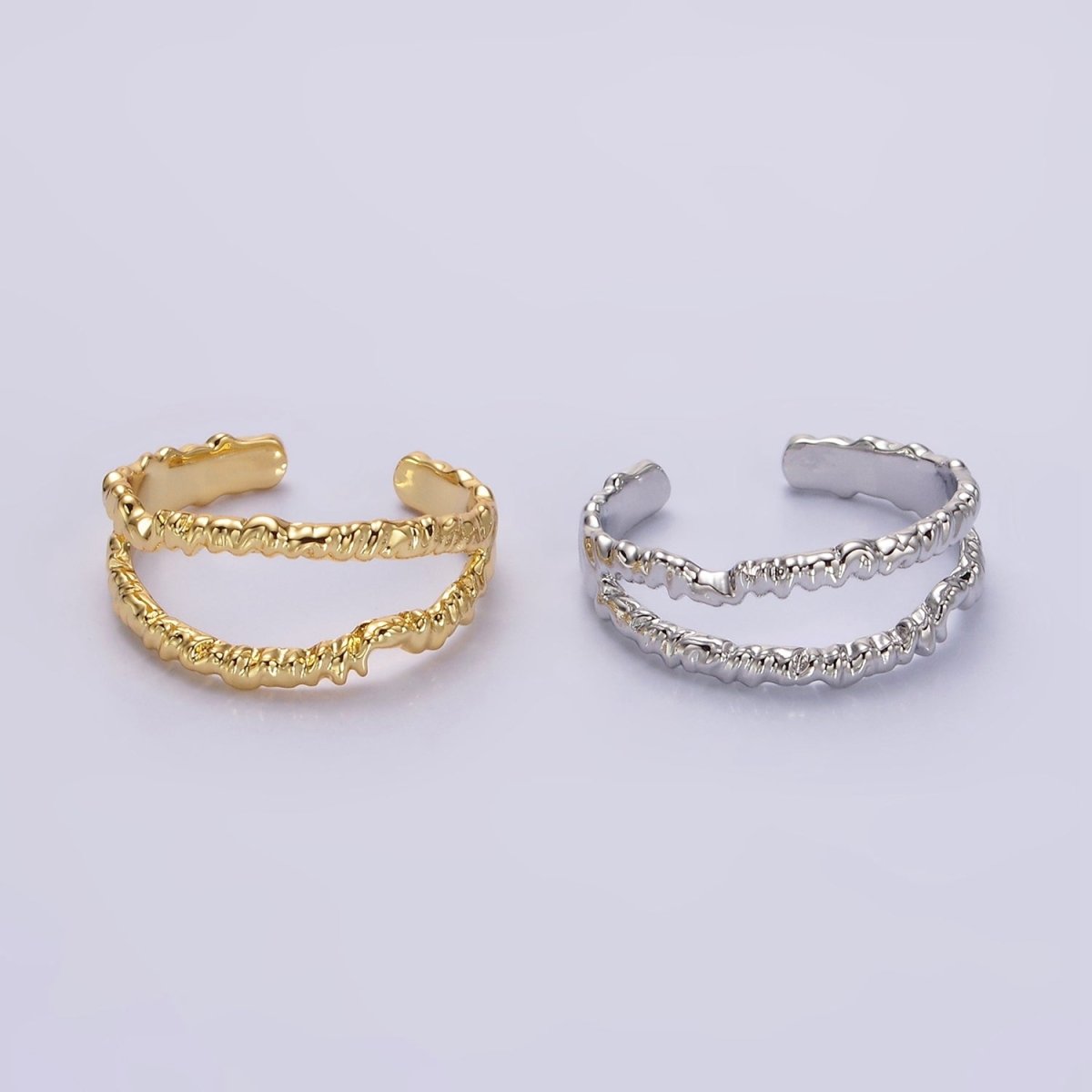 24K Gold Filled Open Double Molten Drip Band in Gold &amp; Silver Ring | O-623 O-624