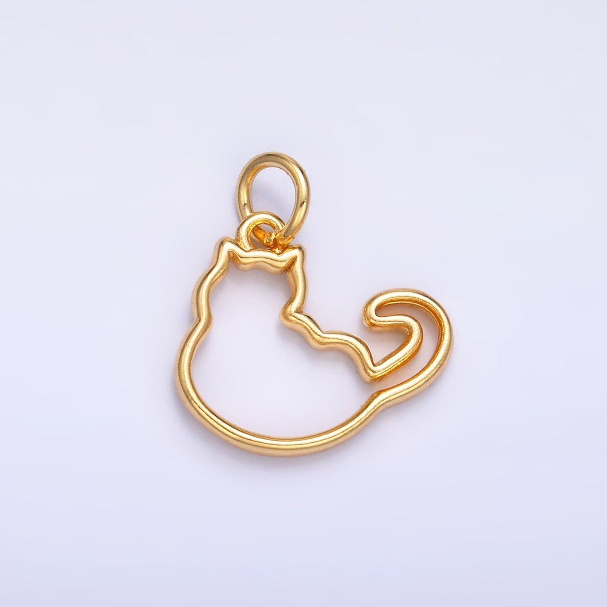 24K Gold Filled Open Fat Cat Pet Silhouette Outline Charm in Gold &amp; Silver | W338