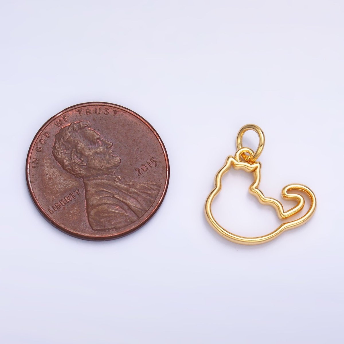 24K Gold Filled Open Fat Cat Pet Silhouette Outline Charm in Gold &amp; Silver | W338