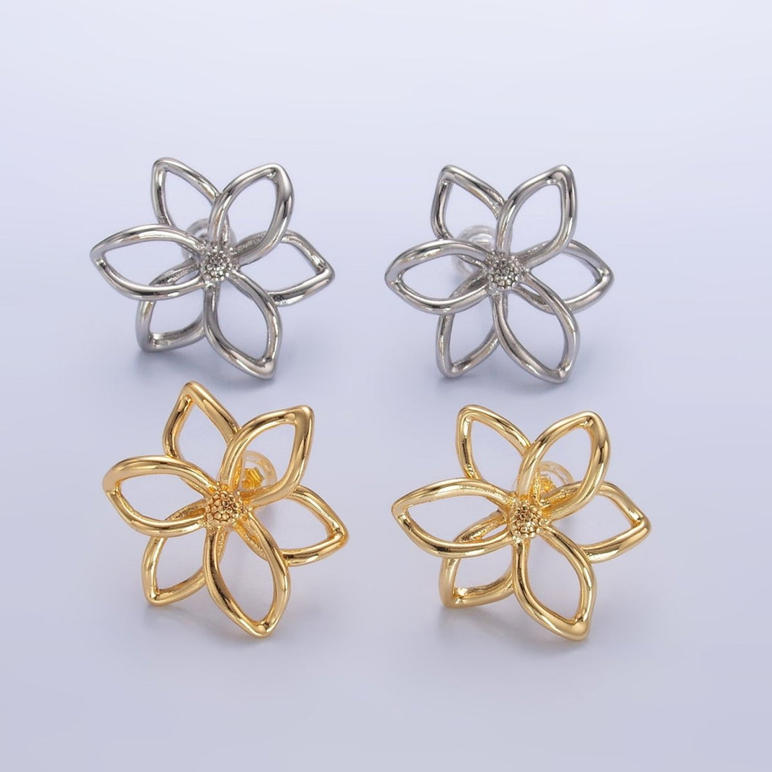 24K Gold Filled Open Floral Flower Stud Earrings in Gold &amp; Silver | V-303 V-311