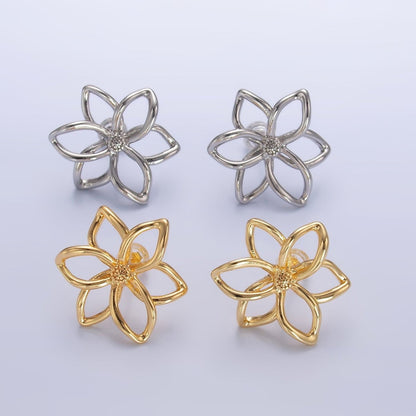 24K Gold Filled Open Floral Flower Stud Earrings in Gold &amp; Silver | V-303 V-311