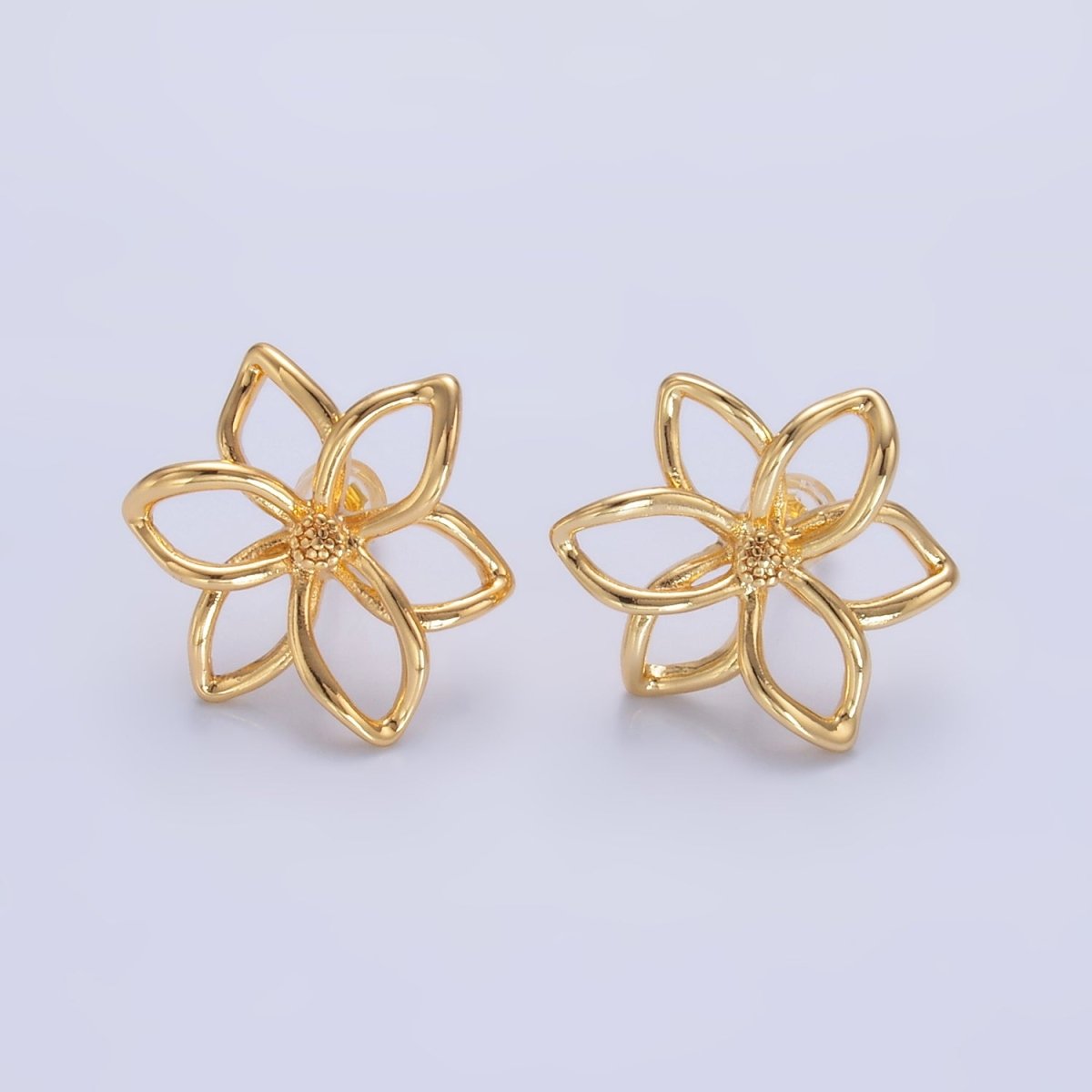 24K Gold Filled Open Floral Flower Stud Earrings in Gold &amp; Silver | V-303 V-311