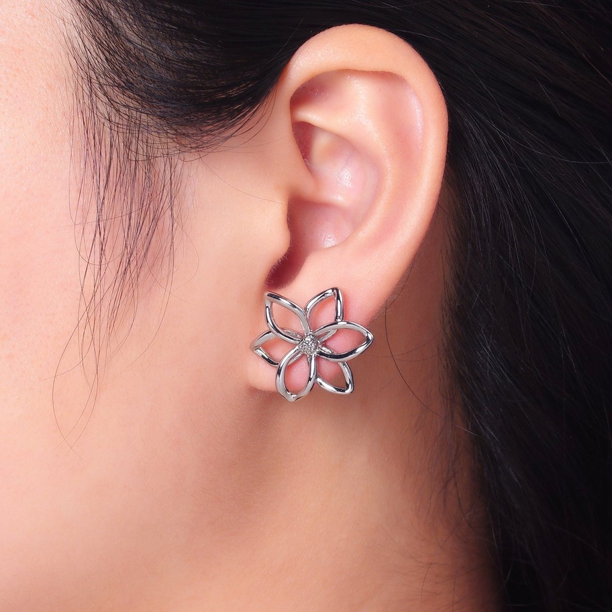 24K Gold Filled Open Floral Flower Stud Earrings in Gold &amp; Silver | V-303 V-311