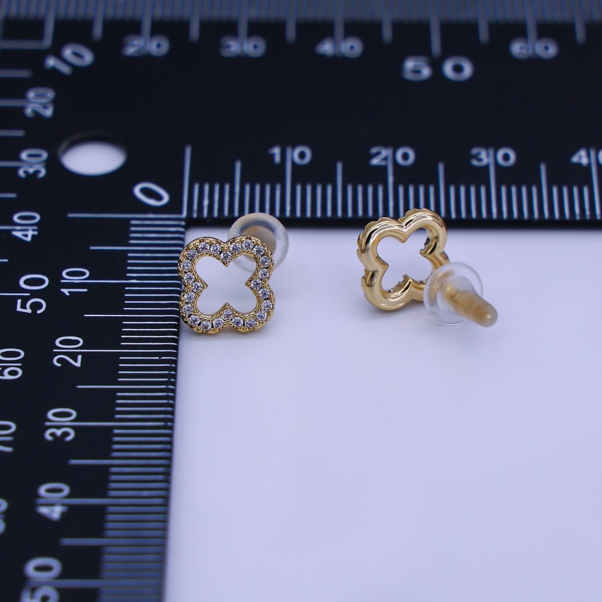 24K Gold Filled Open Micro Paved CZ Clover Stud Earrings in Gold &amp; Silver | AE725 AE727