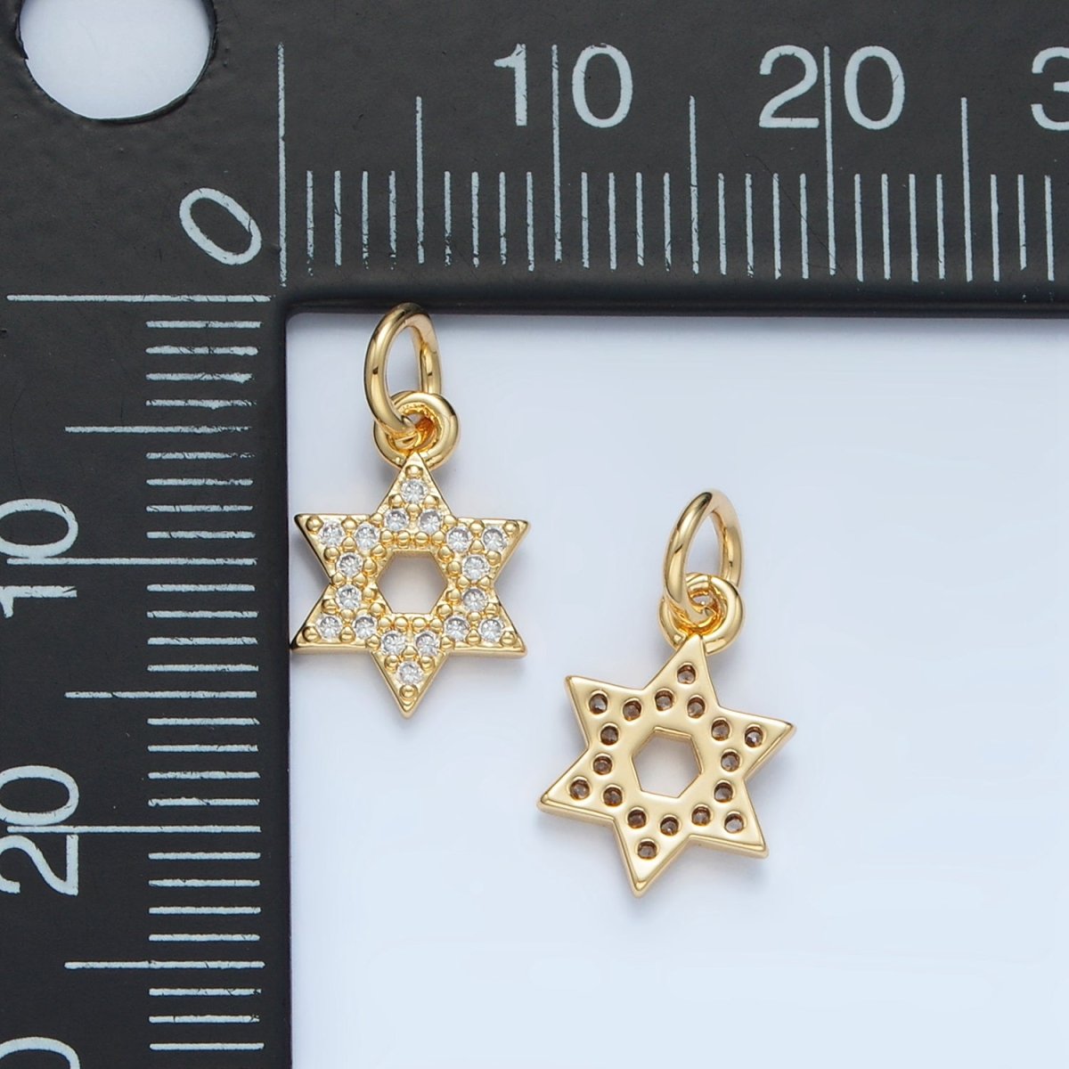 24K Gold Filled 12mm Open Micro Paved CZ Jewish Star of David Charm in Gold &amp; Silver | E916