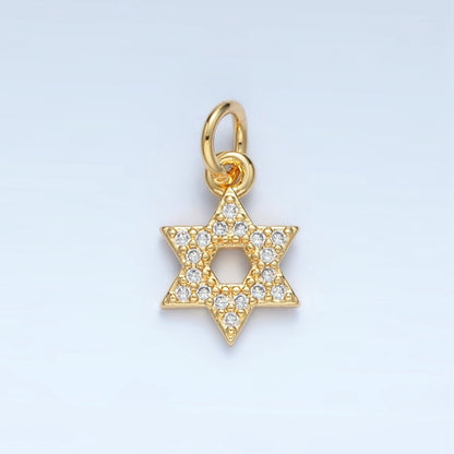 24K Gold Filled 12mm Open Micro Paved CZ Jewish Star of David Charm in Gold &amp; Silver | E916