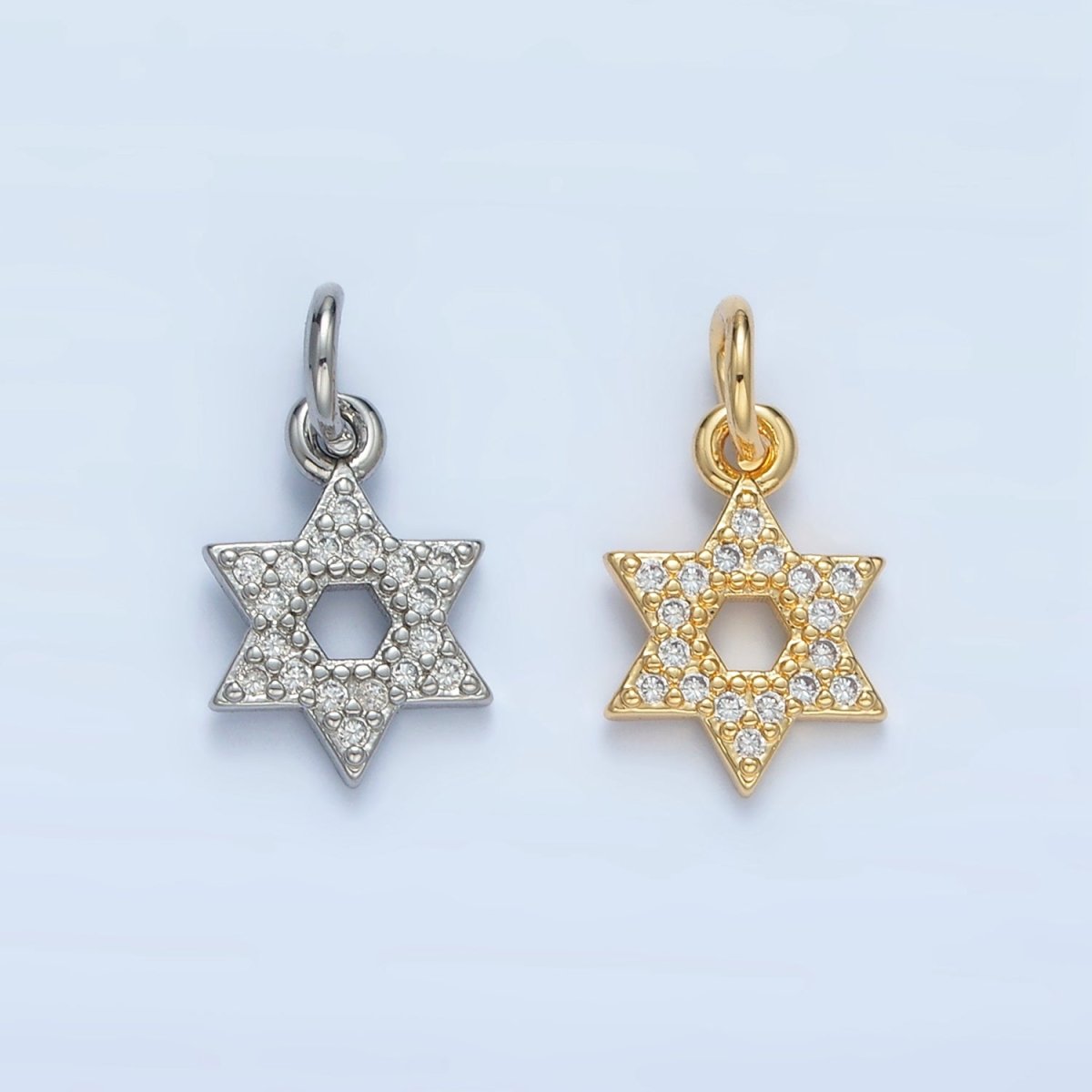 24K Gold Filled 12mm Open Micro Paved CZ Jewish Star of David Charm in Gold &amp; Silver | E916