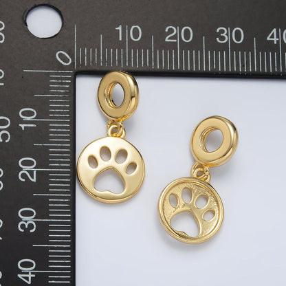 24K Gold Filled Open Pet Pawprint Round Rhondelle Bail Drop Pendant | AC094