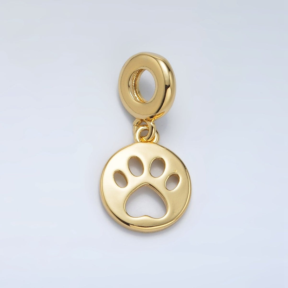 24K Gold Filled Open Pet Pawprint Round Rhondelle Bail Drop Pendant | AC094