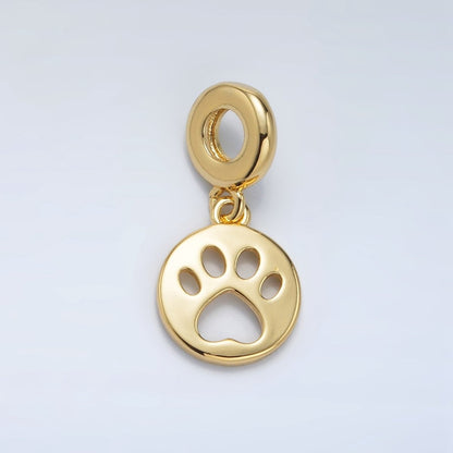 24K Gold Filled Open Pet Pawprint Round Rhondelle Bail Drop Pendant | AC094