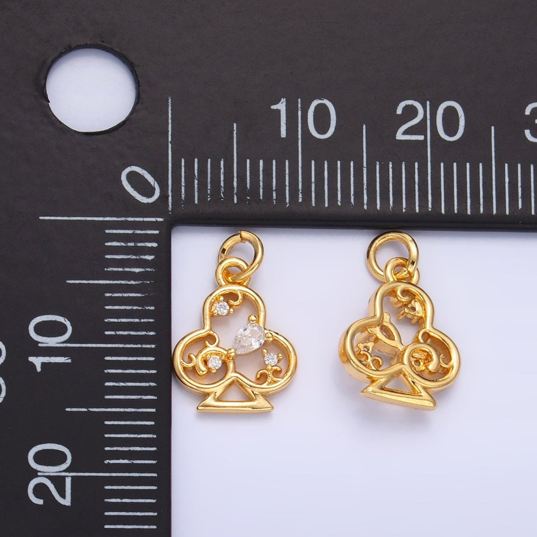 24K Gold Filled Open Teardrop CZ Artisan Club Card Charm | W210