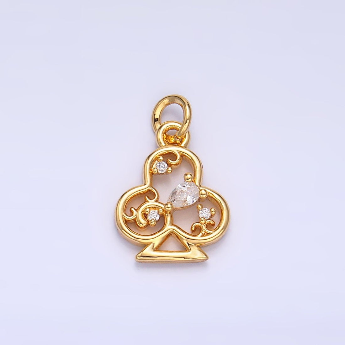 24K Gold Filled Open Teardrop CZ Artisan Club Card Charm | W210