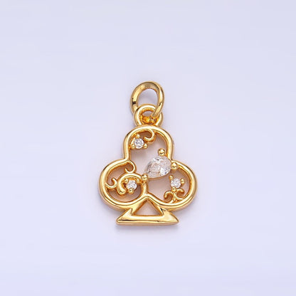 24K Gold Filled Open Teardrop CZ Artisan Club Card Charm | W210