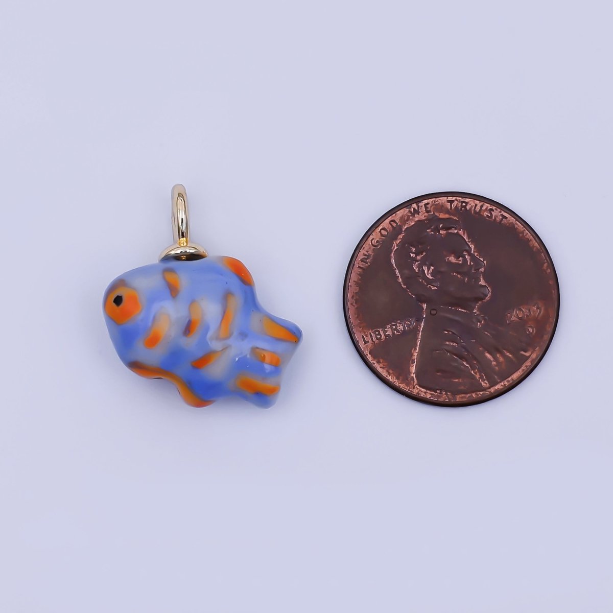 24K Gold Filled Orange Blue Clownfish Ceramic Drop Pendant | N145