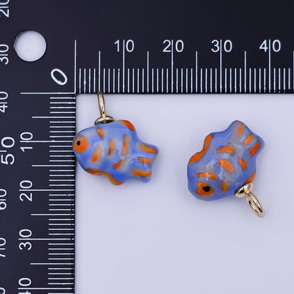 24K Gold Filled Orange Blue Clownfish Ceramic Drop Pendant | N145